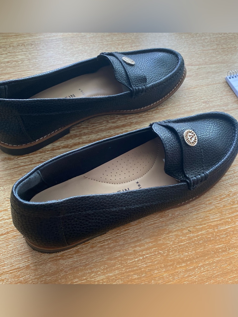 Anne Klein Black Leather Slip-On Flats